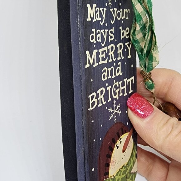 Snowman Sled + Bells Wood Country Cottage Farmhouse Christmas Holiday Ornament - Picture 5 of 7